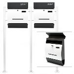 Boite aux lettres doubles V6 sur pied blanc - Design Noire / Blanche