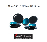 Lot de vaisselle melamine 12 pieces gris / bleu AA