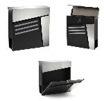 Boite aux lettres murale V25 Noire / Acier + Compartiment journal