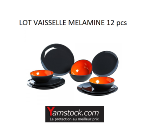 Lot de vaisselle melamine 12 pieces gris / orange AA