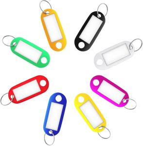Lot de 16 porte-clés avec porte-étiquette et anneau fendu Étiquettes d'identification 8 couleurs variées