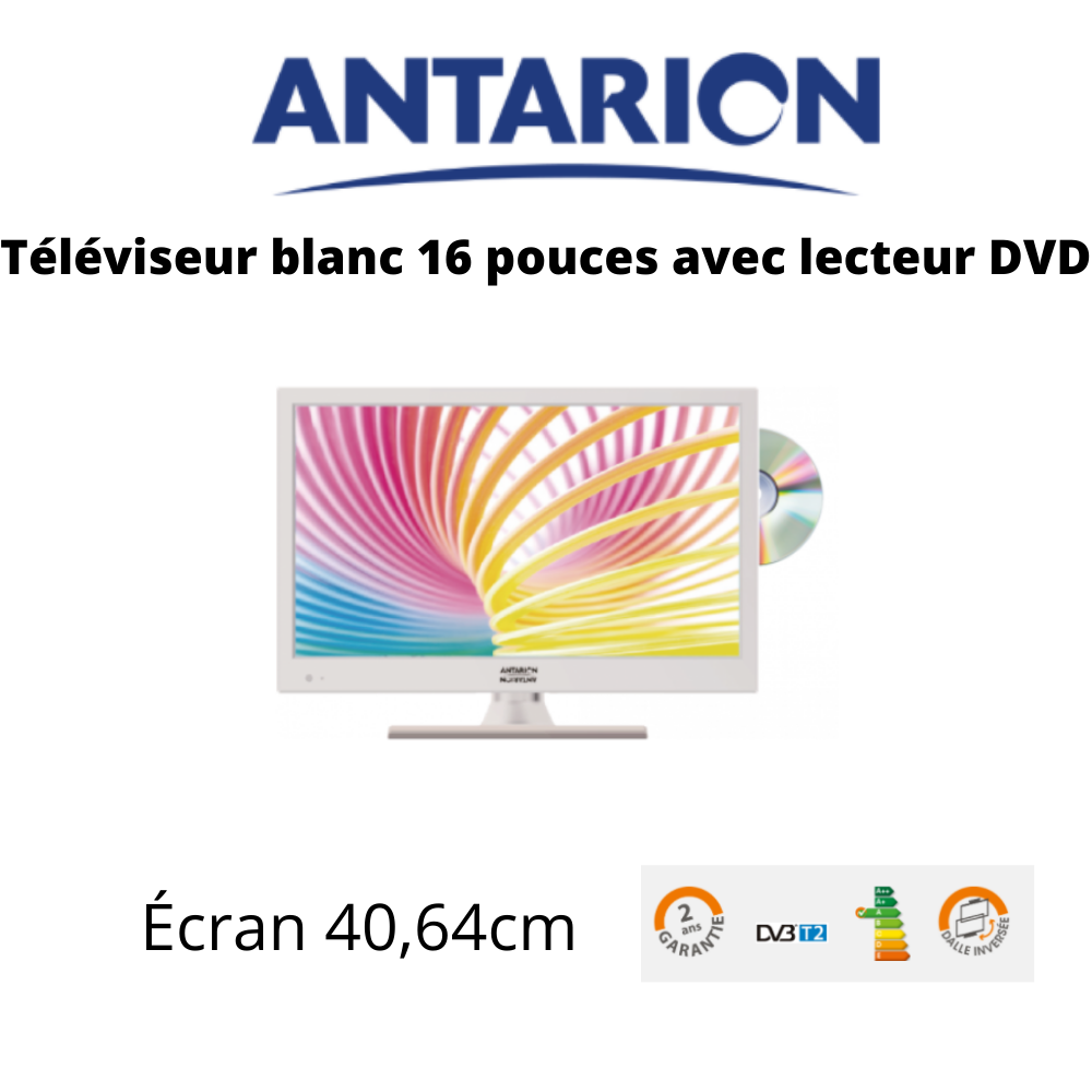 Antarion TV 16'' DVD - 12V / 220V blanche  - camping car