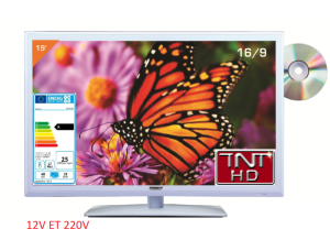 Antarion Télévision TV + DVD LED 19' HD 12V/24 V /220V camping car BLANCHE