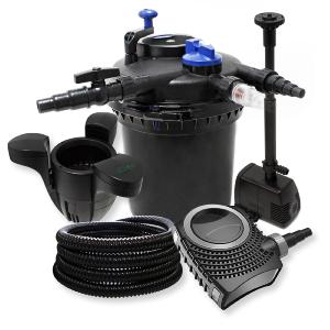 Kit de filtration à pression pour étang ou bassin pompe fontaine + skimmer / 30000L max UVC 18W