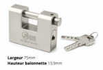 Cadenas a baonnette Professionnel acier Largeur 75mm Hauteur 13,9mm