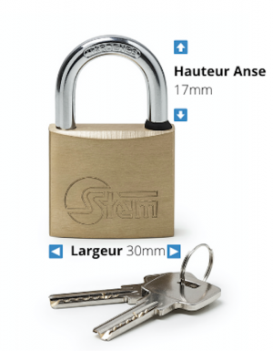 Cadenas STEM Laiton avec cylindre de sécurité Largeur 30mm Hauteur 17mm