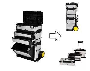 Caisse / Boite à outils mobile sur roulettes 3 en 1 + casiers amovibles individuels