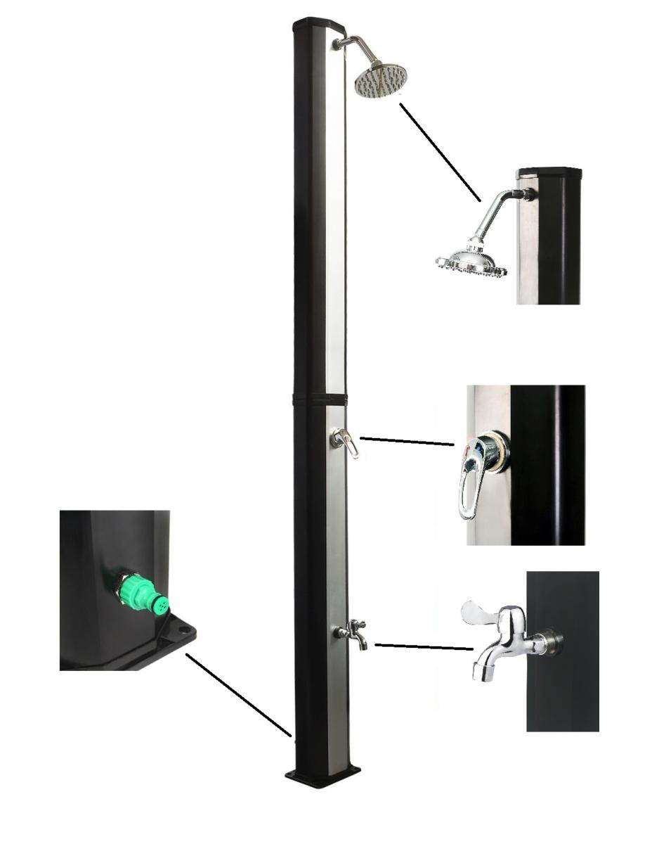 Douche de jardin extérieur solaire Noir / Argenté 35 L Idéal piscine