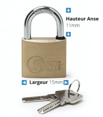 Cadenas STEM en laiton avec anse  Largeur 15mm Hauteur 11mm