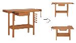 Etabli de menuisier en bois massif 123 x 52 x 83 cm - 1 tiroir + étaux bois