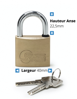 Cadenas en laiton STEM avec anse  Largeur 40mm Hauteur 22,5mm