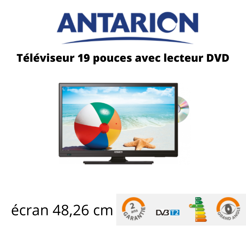 Antarion Télévision TV + DVD LED 19' HD LED 12V/24V /220V camping car