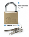 Cadenas en laiton STEM avec anse  Largeur 60mm Hauteur 35,5mm