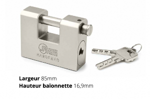 Cadenas a baïonnette Professionnel acier  Largeur 85mm Hauteur 16,9mm