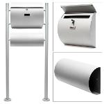 Boite à lettres V17 Argent Thermolaqué + Support mural + Porte journaux