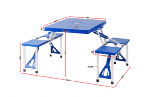 Table de camping pliable avec 4 sièges solidaires bleue