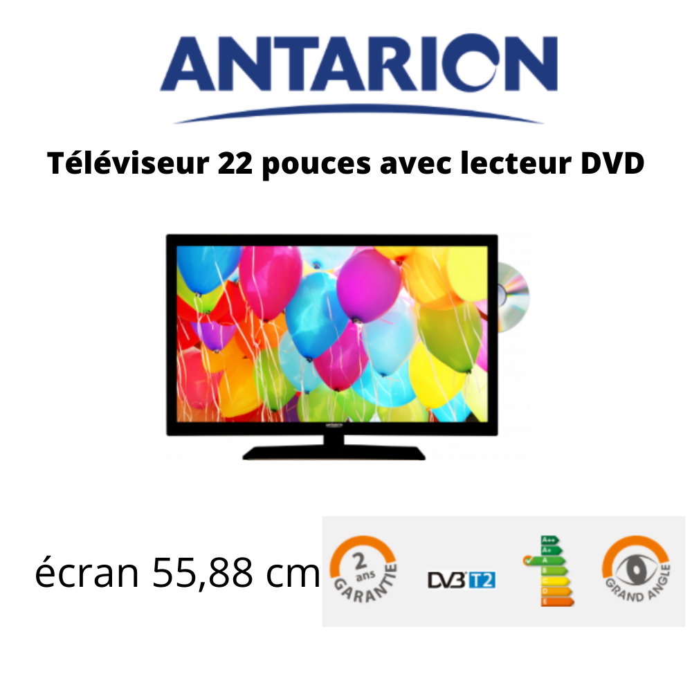 Antarion Télévision TV + DVD LED 22' HD 12V/24V /220V camping car