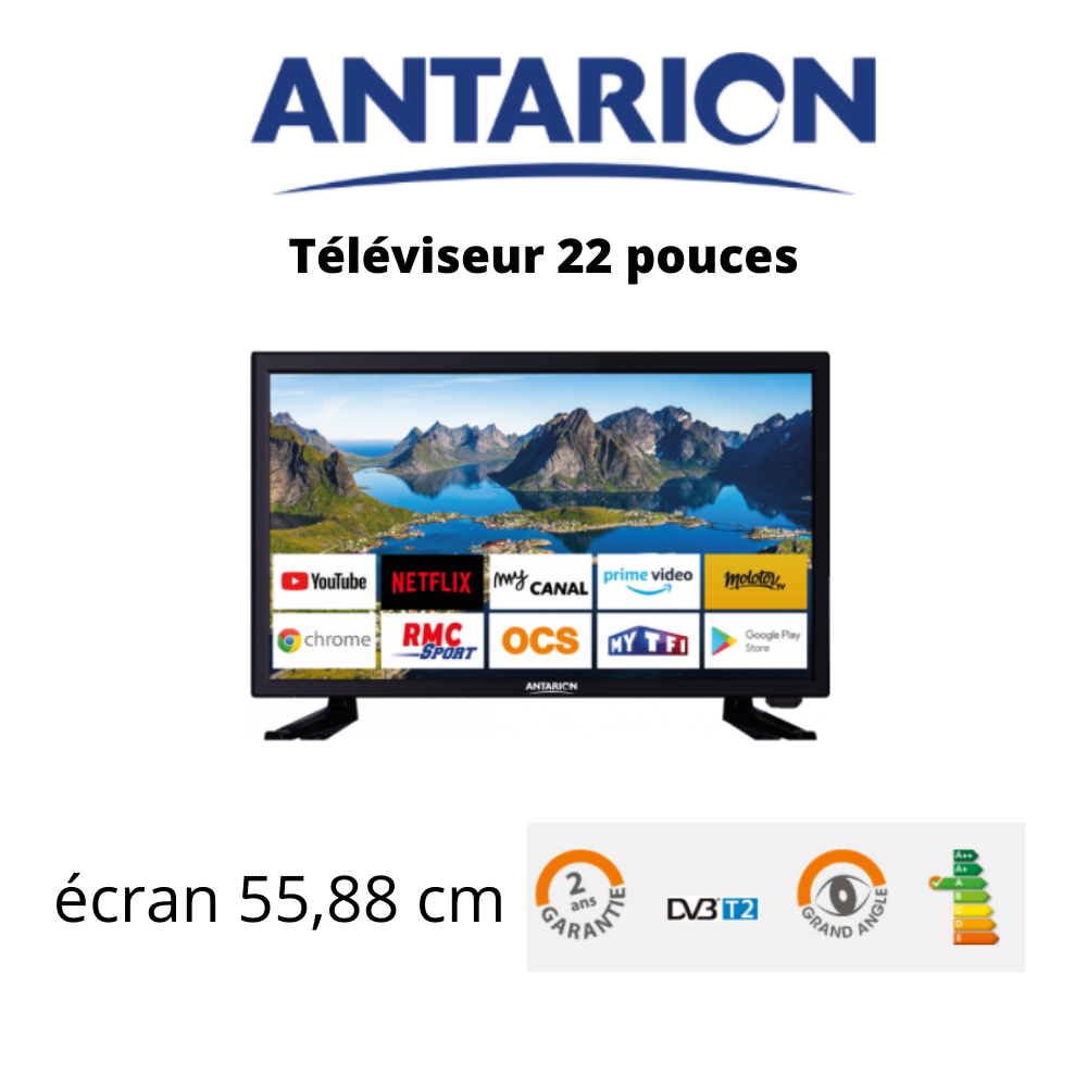 Antarion TV LED 21.5'  ULTRA HD + ANDROID TV  - 12V / 220V  - camping car
